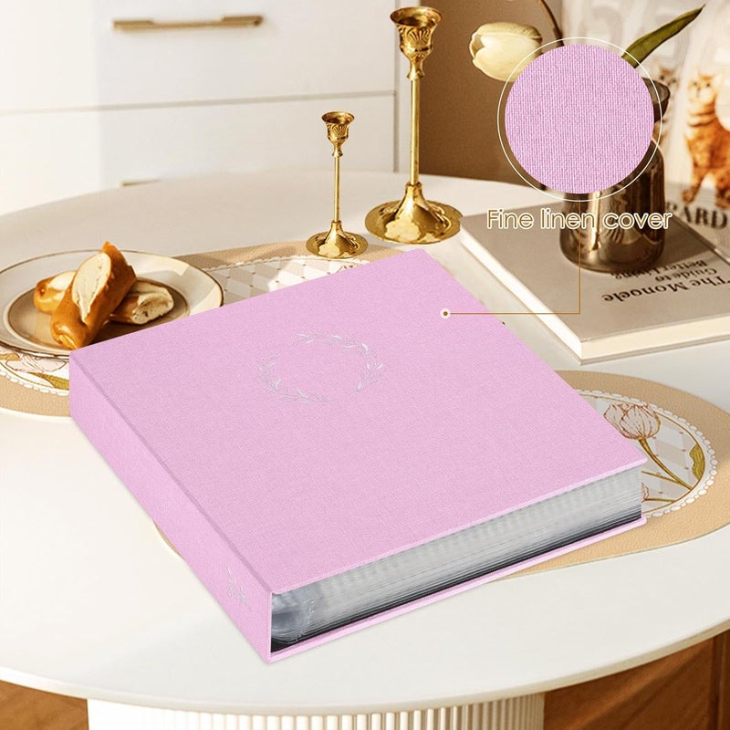 Lanpn Photo Album Scrapbook 8.5x11, Linen Cover Wreath Design Top Load 3 Ring Folder Binder Photobook Photo Book 8.5 x 11 inch with 30 Plastic Sleeves 60 Pages Pink - Image 3